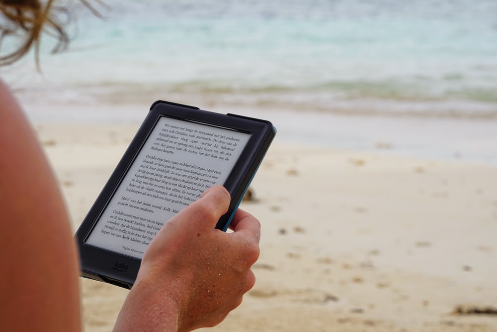 A woman reading an ebook online