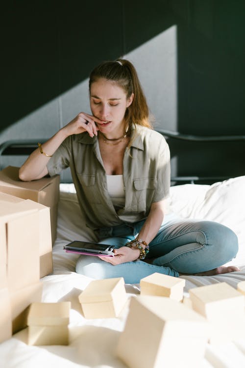 Woman selling goods online