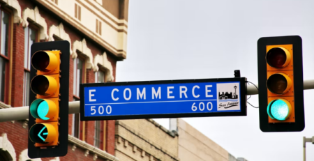Metaphorical street sign leading to an e-commerce platform