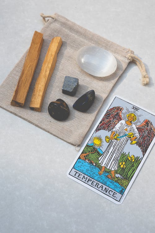 Tarot card with crystal